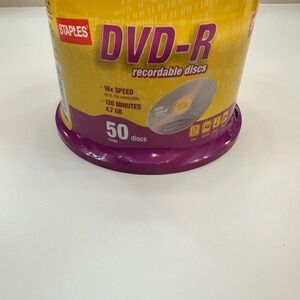 Staples 50-Pack Blank DVD-R Recordable Discs 16x Speed 4.7GB 120 Min Spindle New
